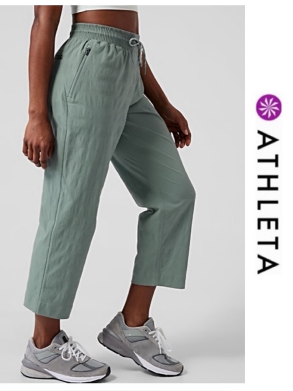 🚩NwTs-$80 ATHLETA Trekkie Crop Pants size 6 Pull On Relaxed Straight-Leg Cropped